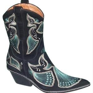 Donald Pliner Western Couture Black Suede Peace Boot Shoe New Intricate $625 NWT